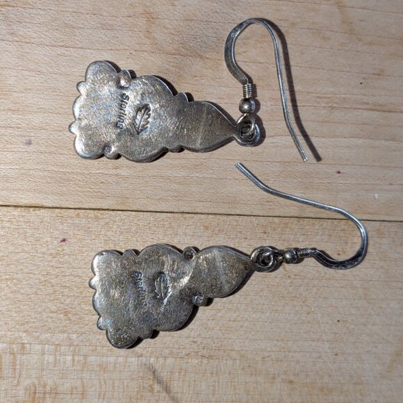 Sterling silver dangling pierced earrings with multi-colored stones - Picture 2 of 4